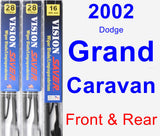 Front & Rear Wiper Blade Pack for 2002 Dodge Grand Caravan - Vision Saver