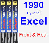 Front & Rear Wiper Blade Pack for 1990 Hyundai Excel - Vision Saver