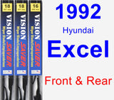 Front & Rear Wiper Blade Pack for 1992 Hyundai Excel - Vision Saver