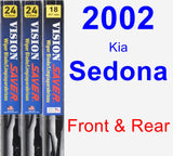 Front & Rear Wiper Blade Pack for 2002 Kia Sedona - Vision Saver