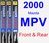 Front & Rear Wiper Blade Pack for 2000 Mazda MPV - Vision Saver