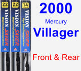 Front & Rear Wiper Blade Pack for 2000 Mercury Villager - Vision Saver