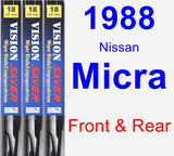 Front & Rear Wiper Blade Pack for 1988 Nissan Micra - Vision Saver