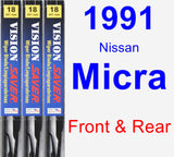 Front & Rear Wiper Blade Pack for 1991 Nissan Micra - Vision Saver