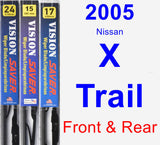 Front & Rear Wiper Blade Pack for 2005 Nissan X-Trail - Vision Saver