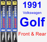 Front & Rear Wiper Blade Pack for 1991 Volkswagen Golf - Vision Saver