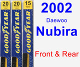 Front & Rear Wiper Blade Pack for 2002 Daewoo Nubira - Premium