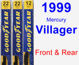 Front & Rear Wiper Blade Pack for 1999 Mercury Villager - Premium