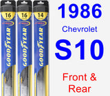 Front & Rear Wiper Blade Pack for 1986 Chevrolet S10 - Hybrid