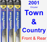 Front & Rear Wiper Blade Pack for 2001 Chrysler Town & Country - Hybrid