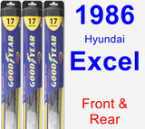 Front & Rear Wiper Blade Pack for 1986 Hyundai Excel - Hybrid