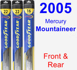 Front & Rear Wiper Blade Pack for 2005 Mercury Mountaineer - Hybrid