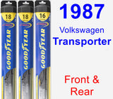 Front & Rear Wiper Blade Pack for 1987 Volkswagen Transporter - Hybrid