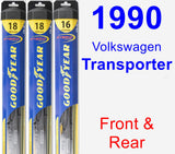 Front & Rear Wiper Blade Pack for 1990 Volkswagen Transporter - Hybrid