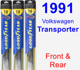 Front & Rear Wiper Blade Pack for 1991 Volkswagen Transporter - Hybrid